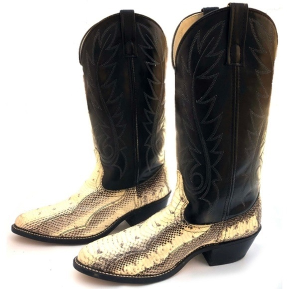 ACME Shoes - Acme Vintage Snakeskin Cowboy Boots Size 8 Cream